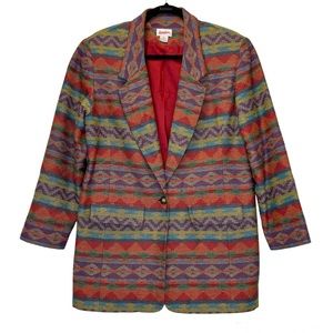 Neiman Marcus Southwest Blazer Size XL Cotton Blend Lined Aztec Design